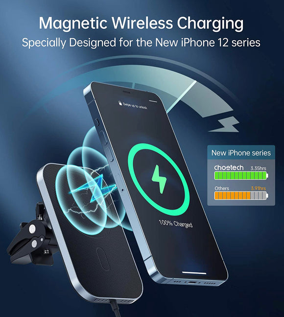 New Choetech MagLeap Magnetic Wireless Car Charger for Air Vent Mount, Black