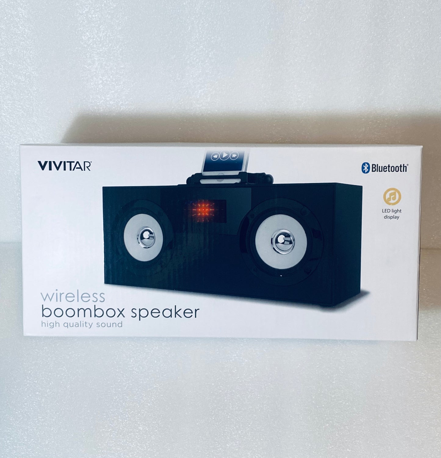 new Vivitar Wireless Bluetooth Boombox Speaker with LED Light Display, Black