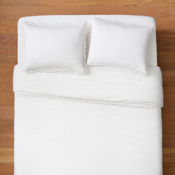 new Lace Border Cotton Slub Comforter & Sham 3 Piece Set - Threshold, Full/Queen - White